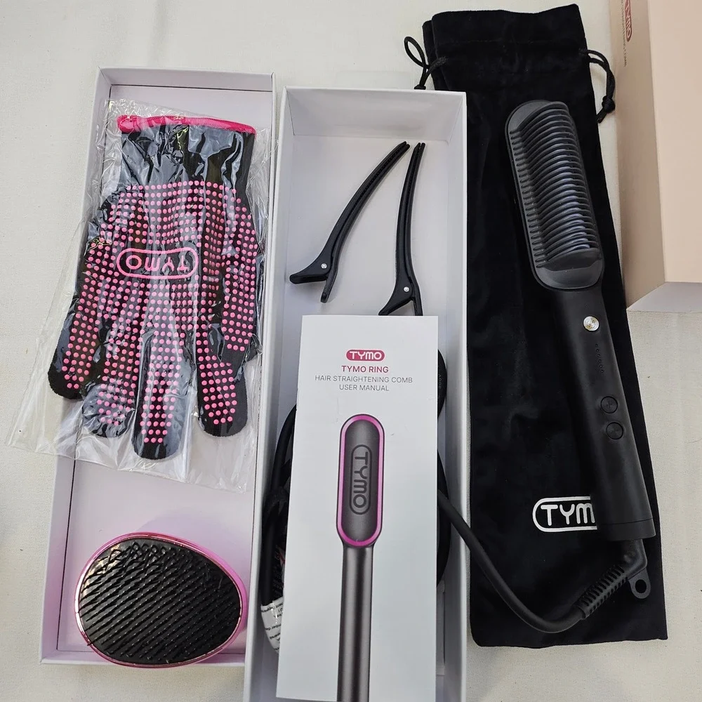 TYMO RING Hair Straightening Comb HC100 Black Pink Professional Styling Set‎